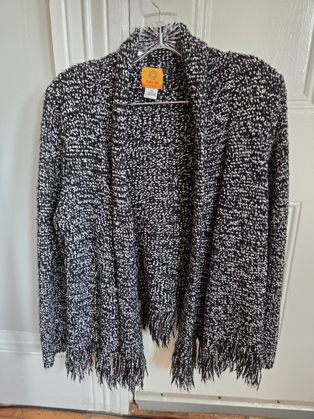 Ruby Rd. Petite Open Front Fringe Knit Cardigan - Picture 3 of 8